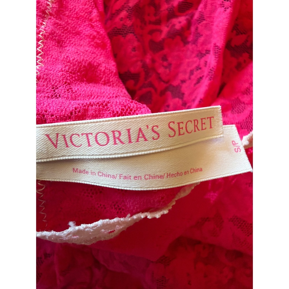 Victoria's Secret Babydoll Hot Pink Floral Lace Halter Chemise Bow Trim S/P - Picture 4 of 6